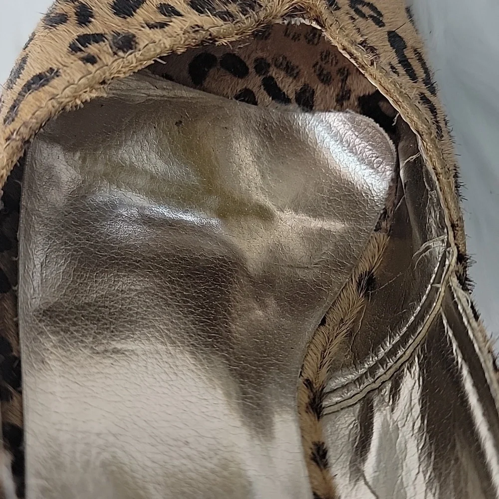 STEVEN STEVE MADDEN Bamba1 Leopard Animal Print Calf Hair Peep Toe Wedge Heels 8